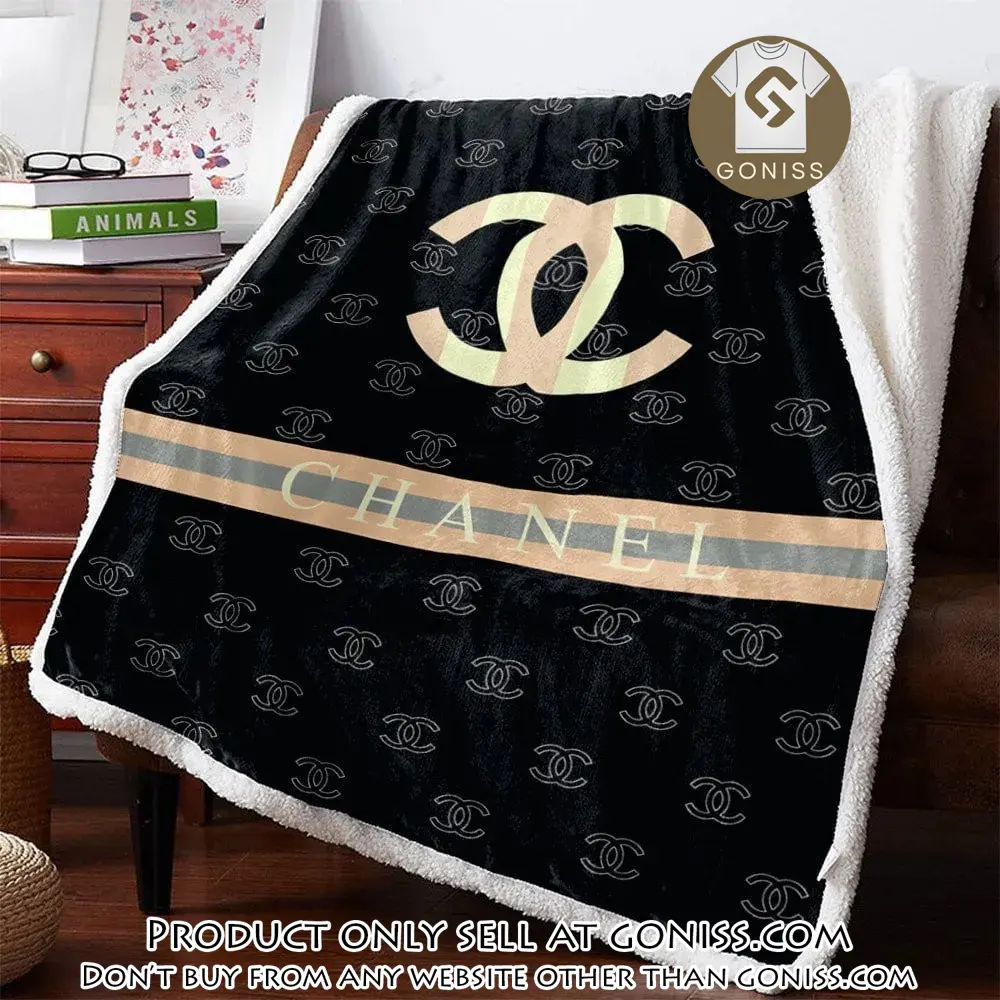 Chanel yellow logo black luxury brand premium blanket fleece home decor gn5454371